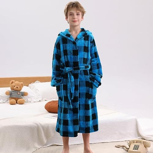 V.&GRIN Boys Fleece Robe, Hooded Plush Soft Fuzzy Bathrobe for Kids 3-14 Years thumbnail 2