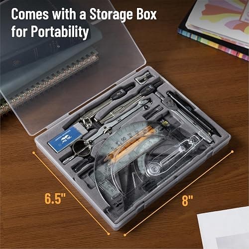 Mr. Pen- Geometry Set, 15 pcs, Blue, 6 Inch Swing Arm Protractor, Divider, Set Squares, Ruler, Compasses and Protractor thumbnail 6