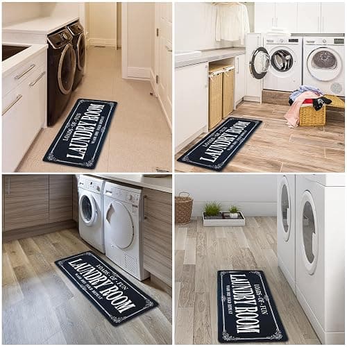 ROMAMIGO Non Slip Laundry Runner Rug - Farmhouse Kitchen Floor Mat for Mudroom and Bathroom - Black, 20 X 47 Inches thumbnail 3