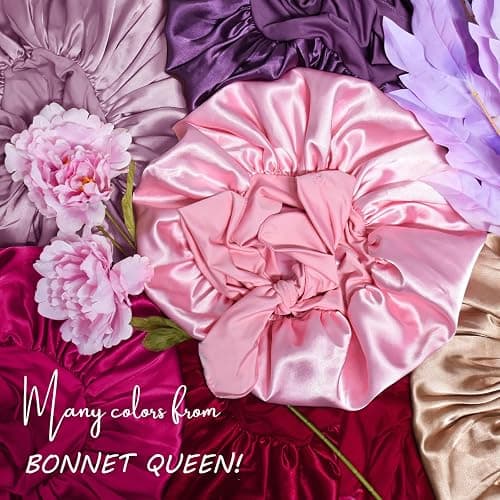 BONNET QUEEN Silk Bonnet for Sleeping Satin Bonnet Hair Bonnets Large Bonnets Hair Wrap Sleep Cap with Tie Band for Women Curly Hair Braids Locs Black thumbnail 6
