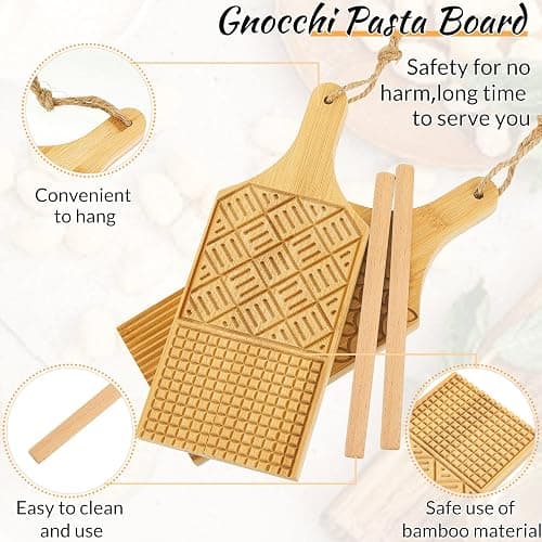 4 Pieces Wood Gnocchi Pasta Board Gnocchi Paddle Maker Garganelli Pasta Board Making Tools Set with Rolls Kitchen Gift Ideas thumbnail 4