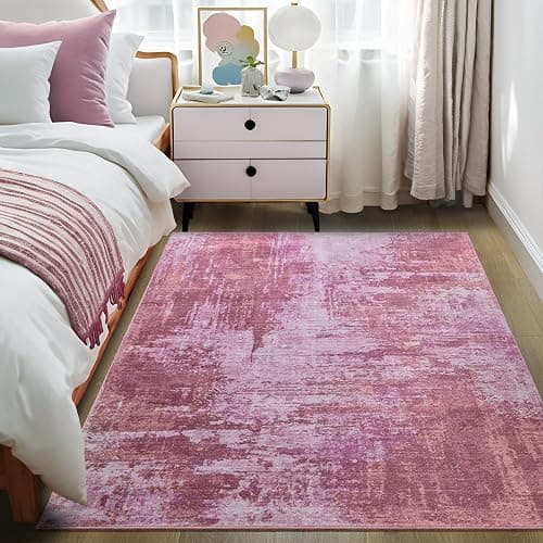 Merelax 6x9 Pink Area Rug for Living Room, Large Washable Boho Abstract Bedroom Rugs, Modern Non Silp Dining Room Playroom Area Rugs, Soft Low Pile Carpet for Office Study thumbnail 9