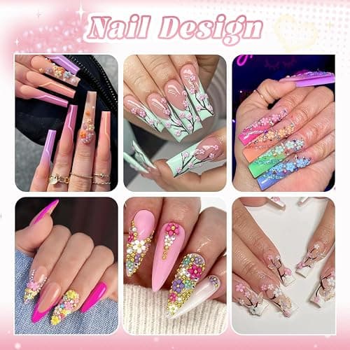 3D Flower Nail Charms for Nail Art, Cute Colorful Acrylic Floral Nail Charms with Caviar Beads and Flatback Pearls, Spring Blossom Petal for Manicure Nail Decor DIY thumbnail 5