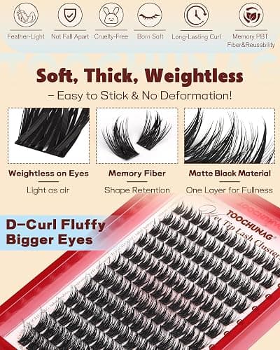 TOOCHUNAG Lash Clusters Kit 12-18mm Manga Eyelash Clusters Kit 144pcs Thick Anime Lashes Clusters Volume Individual Lash Extension Kit Spiky Cluster Eyelashes Extensions with Lash Bond,Seal,Tweezers thumbnail 4