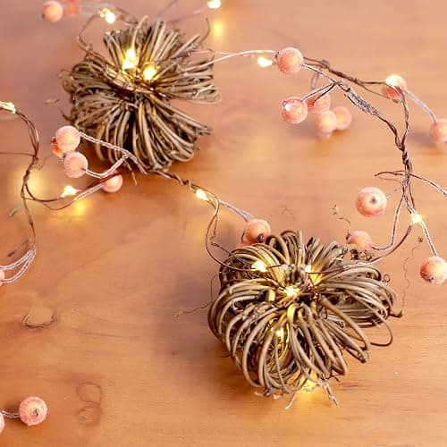 MIYA LIFE Nature Rattan Pumpkin Lights - 10FT 30 LED Cozy Fall Garland with Lights Battery Operated Charming Thanksgiving Decorations with Remote - Ideal Thanksgiving Garland Fall Decorations for Home thumbnail 2