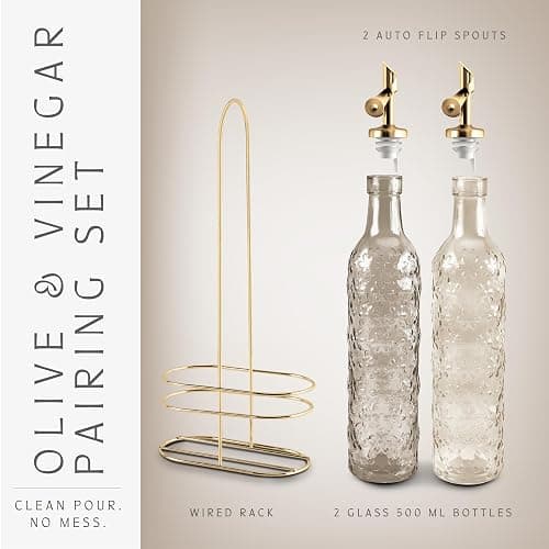 COOK WITH COLOR Glass Olive Oil Bottle Dispenser - 2 Pack- 17oz Oil and Vinegar Cruet - Olive Oil Carafe Decanter for Kitchen, Floral, Brown thumbnail 4