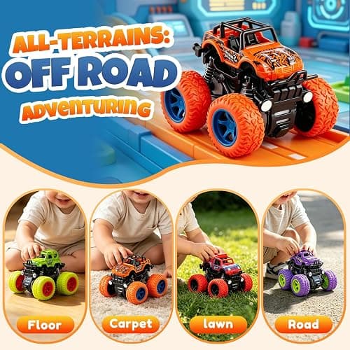 ANAOER 4 Pack Monster Trucks Toys for Boys 2 3 4 5 6 7 Year Old, Friction Powered Pull Back Car Toys for Toddlers Kids Ages 3-5 2-4 4-7, Best Birthday Christmas Party Gift for Boys and Toddlers thumbnail 5