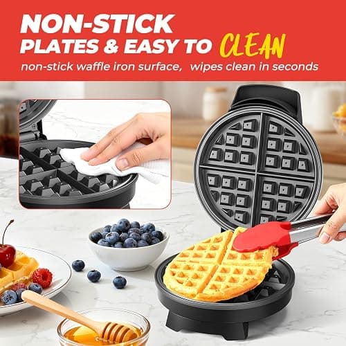 Waffle Maker, 7“ Round Classic Belgian Waffle Iron, Adjustable Browning Control, Easy-Clean Nonstick Plates & Cool Touch Handle, Space Saving Storage, Stainless Steel thumbnail 6