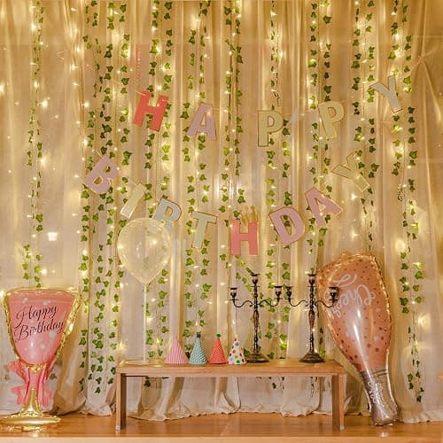 KASZOO 12 Stück künstliche Pflanzen,grün Blatt Efeu Rebe mit 80 LED-Licht, für Hochzeit Party Garten Festival Dekorationen Wanddekoration thumbnail 2