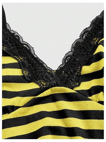 SOLY HUX Womens Y2K Lace Cami Striped Cute Babydoll Tops | Spaghetti Strap Camisole, Grunge Clothes, Going Out Tops, Gothic thumbnail 2