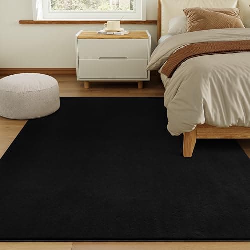 CASTLYE Solid Washable Area Rug - 3x5 Medium Pile Faux Cashmere Carpet for Living Room Bedroom, Black thumbnail 4