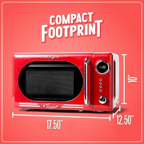 Nostalgia Retro Compact Countertop Microwave Oven - 0.7 Cu. Ft. - 700-Watts with LED Digital Display - Child Lock - Easy Clean Interior - Red - Retro Classic - 0.7 Cu. Ft. - Red thumbnail 5