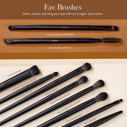 Jessup Makeup Brushes Set Jessup Make up Brushes 14Pcs Black Kabuki Foundation Eyeshadow Contour Concealer Powder Eyeliner Crease Eyebrow Blending Brush with Gift Box, T336-G thumbnail 5