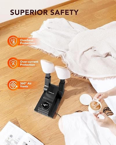 FORLIM [Upgraded Temperature Control] Boot Dryer for Work Boots - Shoe Dryer with 24-Hour Delay Timer, Portable Glove Dryer & Boot Warmer, Automatic Shut-Off Timer, Folding Design, Smart Panel, Black thumbnail 5
