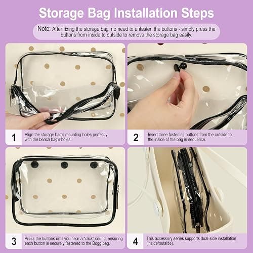 Sznauy 6PCS Compatible with Original Medium and Large Bogg Bag,Phone Holder for Inside and Outside of Bogg Bag Accessories,PVC Insert Bags,Hooks,and Keychain(Black) thumbnail 6
