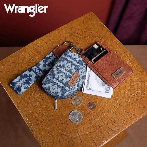 Wrangler Aztec Keychain Wristlet Wallets for Women Western Dual Pouch Wristlet Credit Card Holder Wallet with Zipper Pocket WG2212-W0051JN thumbnail 6