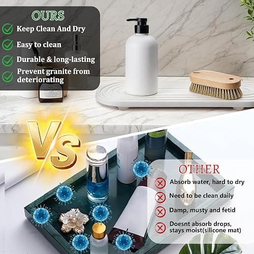 Instant Dry Sink Caddy Organizer, Fast Drying Sink Caddy, Water Absorbing Stone Sponge Holder for Kitchen and Bathroom Countertop with Natural Loofah and Wooden Feet thumbnail 5