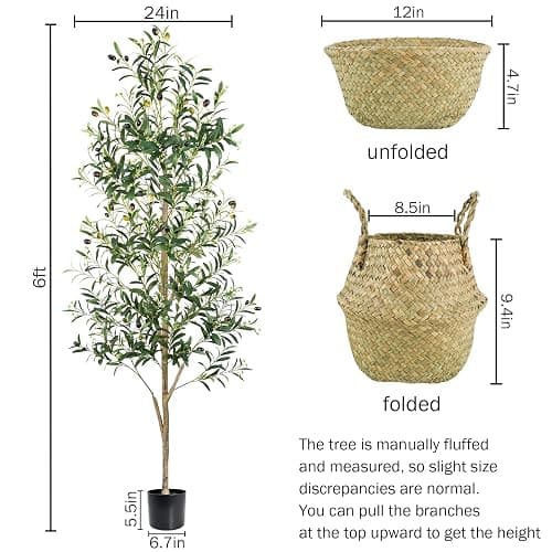 Caxchiling Faux Olive Tree 6FT, Artificial Potted Tree with Planter, Silk Plants Indoor Outdoor, Lifelike Olive Plants with Natural Wood Trunk, Fruits and Buds, Home Office Decor, 1 Pack thumbnail 3