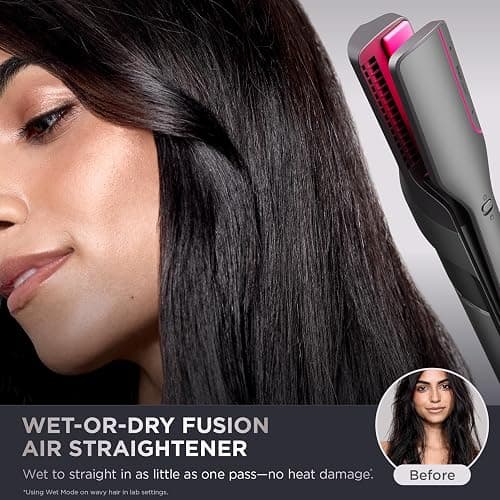 Shark FlexFusion Hair Straightener & Powerful Hair Dryer with Fusion Hair Brush, Ceramic Air Styler with Auto-Wrap Hair Curlers, Concentrator, & FrizzFighter, Ceramic Plates, Metallic Mist, HD651S thumbnail 2