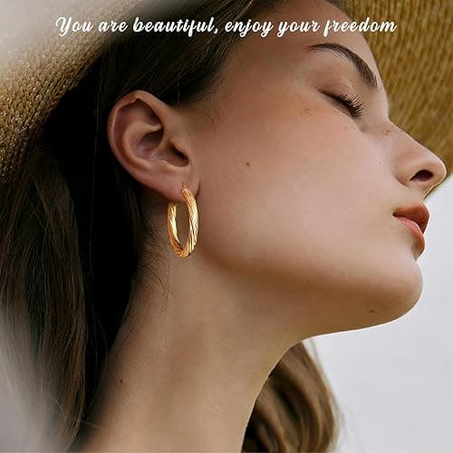24 Pairs Gold Hoop Earrings Set for Women Hypoallergenic Chunky Chain Twisted Open Hoops Dangle Earring Packs for Birthday Party Fashion Jewelry Gift thumbnail 2