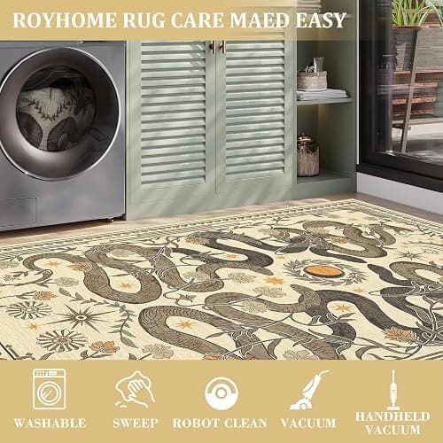 Snake 8x10 Rugs for Living Room Washable Non Slip Forest Soft Low-Pile Stain Resistant Thin Large Throw Carpet for Bedroom Dining Room Office Beige thumbnail 5