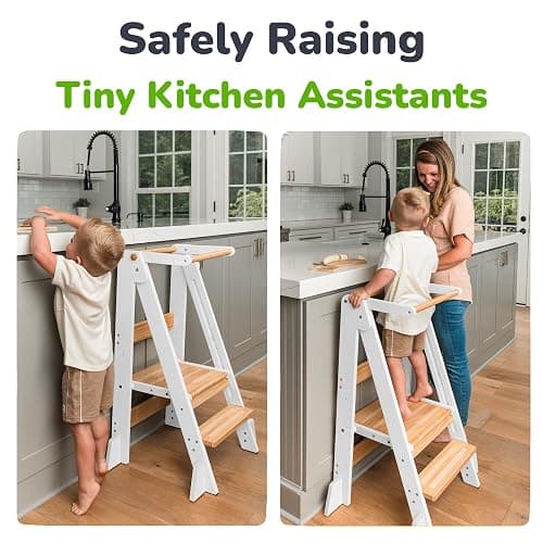 OCODILE Adjustable Foldable Toddler Tower – Folding Tower for Kids | Montessori Toddler Kitchen Step Stool Helper for Independence - White thumbnail 7