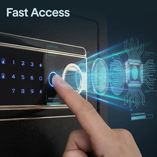 Biometric Fingerprint Safe, Keypad Code Access and Backup Keys, Quick Access Digital Safe for Home or Office, Stores Cash Jewelry etc., Compact, Easy Setup, Solid Metal Build. 13.77D x 9.84W x 9.84H thumbnail 4
