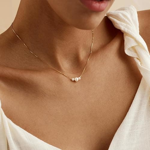 Plenky Pearl Necklaces for Women-14k Gold Plated Layered-Single Pearl Necklace Simple Pearl Choker Necklaces for Women Trendy Cute Gold Necklace Jewelry for Women Gifts thumbnail 4