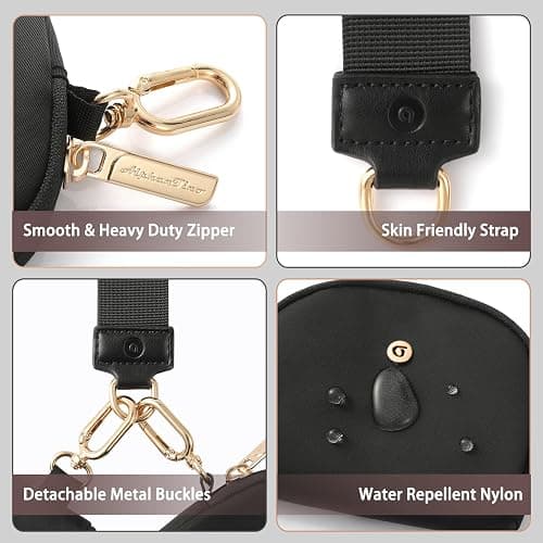 Keychain Wallet Mini Zip Around Wristlet Wallets for Women Detachable Dual Pouch Wristlet Portable Coin Purse Small Wallets With RFID Blocking (Black & Gold Hardware) thumbnail 3