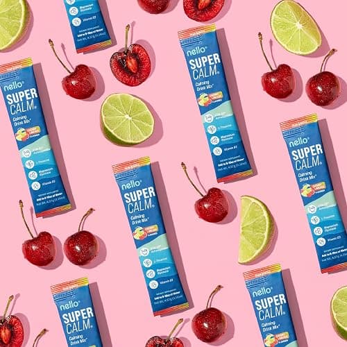 Nello Supercalm Powdered Drink Mix, Cortisol Reducer* and Sleep Aid Supplement, L Theanine, Ksm-66 Ashwagandha, Magnesium Glycinate, Vitamin D 3, No Sugar, Non GMO, On The Go, 20 Ct, Cherry Limeade thumbnail 3