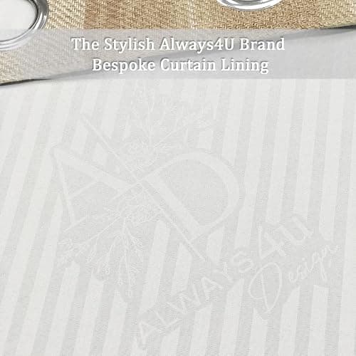 always4u 100% Blackout Curtains Check Eyelet Curtain Bedroom Plaid Woven Brushed Cheque Pair of Highland Woolen Look Window Treatment for Living Room Beige 46 * 90 Inches thumbnail 9