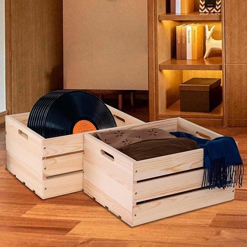 Extra Large Pine Wood Crates For Storage, Vinyl Records Storage Crates,The Storage Crates Are Made Of Pure Natural Solid Wood,Exuding Natural Pine Flavor,Unfinished Wooden Crates For Display . (1) thumbnail 2