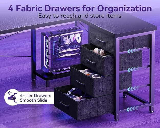 AODK L Shaped Gaming Desk with 4 Drawers, 61" Reversible Home Office Desks with Power Outlets, L Shaped Computer Desk with USB Charging Port and Host Stand, Corner Desk, Easy to Assemble, Black thumbnail 4