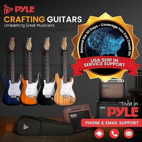 Pyle Electric Guitar and Amp Kit - Full Size 39" Complete Starter Kit with Wearable Bluetooth Amplifier, 1/4” Cable, Carry Case, Strap, Strings, Picks, Cleaning Cloth, ST-Style Pickups (Blue Burst) thumbnail 7