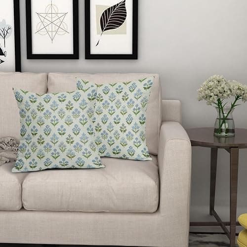 Sivirary Blue Green Block Print Pillow Covers 24x24 Inch Set of 2, Vintage Floral Spring Decorative Throw Pillow Cases Boho Cushion Covers Rustic Decoration Gift Farmhouse Sofa Couch Bed Decor thumbnail 7
