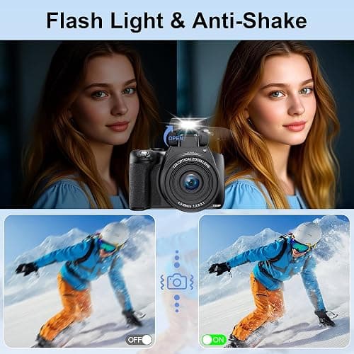 4K Digital Camera for Photography, 12X Optical Zoom 72MP Autofocus Vlogging Camera for YouTube, Photography Camera with 270°Flip Screen, Wi-Fi & App-Controlled Cameras, 2 Batteries, 32GB Card, Black thumbnail 4