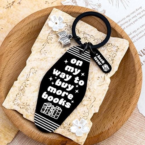 Bookish Gifts Motel Keychain Book Keychain Charms Bookish Merch Book Lover Gifts for Women Men On My Way To Buy More Books Motel Keychains School Librarian Appreciation Gifts thumbnail 2