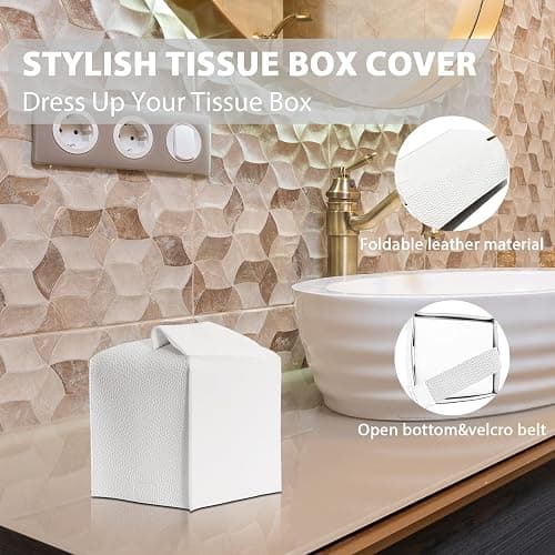 Bathroom Accessory Set - 10 Piece White Bathroom Sets Complete with Trash Can, Toothbrush Holder & Cup, Soap Dispenser, Soap Dish, Toilet Brush & Holder, Vanity Tray, Qtip Holder, Tissue Box Cover thumbnail 5