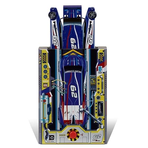 FLAT 2 FAST Original Stunt Card Racer – Flat Car Racer and Pocket Size Racecar Launcher with Built-in Button for Stunt Launching and Racing – Compact – Blue thumbnail 5