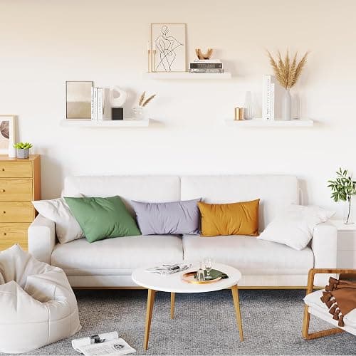 oridom Floating Shelves for Wall, White Wood WallShelf Set of 3, 16" Wall Mounted Floating Shelf for Kitchen, Living Room, Bedroom, Bathroom Storage, Book Shelf for Walls Home Decor, Frame Display thumbnail 2