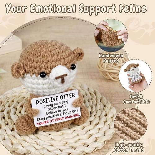 Christmas Birthday Gifts for Women Teens - Positive Otter Crochet Animals, Friendship GIfts for Women, Gifts for Friend Mom Daughter Coworker Teen Girls, Desk Home Decor, Emotional Support Gift. thumbnail 3