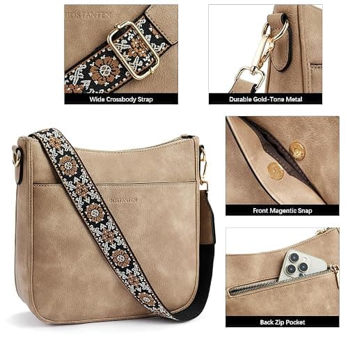 BOSTANTEN Crossbody Bags for Women Trendy Vegan Leather Hobo Purses Shoulder Handbags With Wide Shoulder Strap thumbnail 3