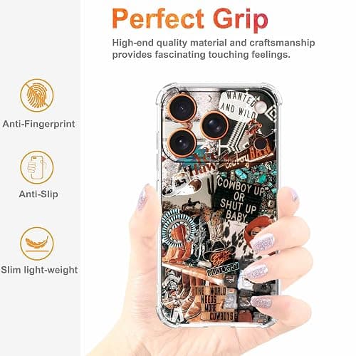 Nsyosio Western Cowboy Cowgirl Case Compatible with iPhone 17 Pro Max,Retro Country Art Collage,Trendy Soft Bumper TPU Case for iPhone 17 Pro Max thumbnail 4
