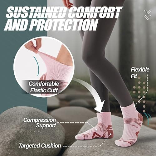 ANTSANG 6 Pairs Merino Wool Quarter Socks Running Walking Hiking Compression Support Breathable Thermal Warm Thick Cushion Ankle Unisex Socks for Women Men thumbnail 3