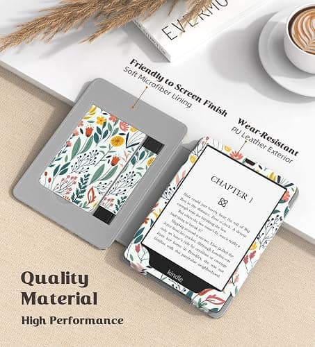 MoKo Case for 7"/6.8" Kindle Paperwhite(12th/11th Generation-2024/2021) and Kindle Colorsoft Signature Edition, Slim PU Shell Cover Case with Auto-Wake/Sleep for Kindle Paperwhite 2024, Flowers - Flowers thumbnail 4
