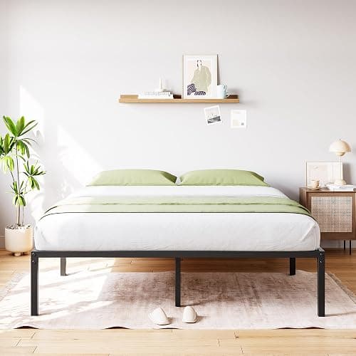 SunnyFurn Queen Bed Frame,14 Inch Queen Size Metal Bed Frames, Heavy Duty Steel Slat, No Box Spring Needed, Mattress Foundation, Easy Assembly, No Noise and No Shaking thumbnail 3