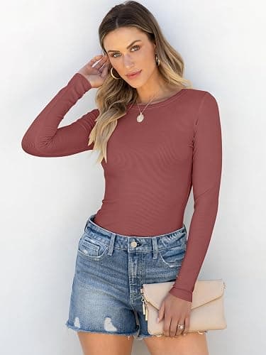 ANRABESS Women Long Sleeve Shirts Rib Knit Slim Fit Tops Basic Tee 2025 Fall Outfits Casual T-Shirt Underscrubs Layer Clothes thumbnail 3