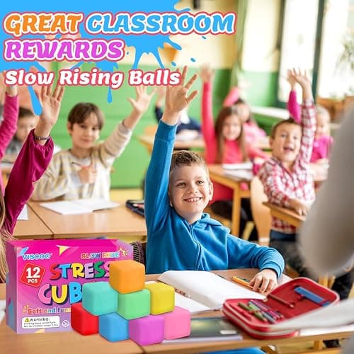 VISCOO 12 Pack Slow Rising Stress Cube, Stress Balls Fidget Squishy Toys | Squeeze Toy for Anxiety Relief, Pull Stretch Squishy Ball for Classroom Prize, Party Favors for Kids Adults thumbnail 7