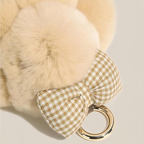 JINGGWW Fluffy Bunny Keychain Plush, Cute Plush Rabbit Keychain, Kawaii Fluffy Shy Face-Covering Bunny Keyring thumbnail 7