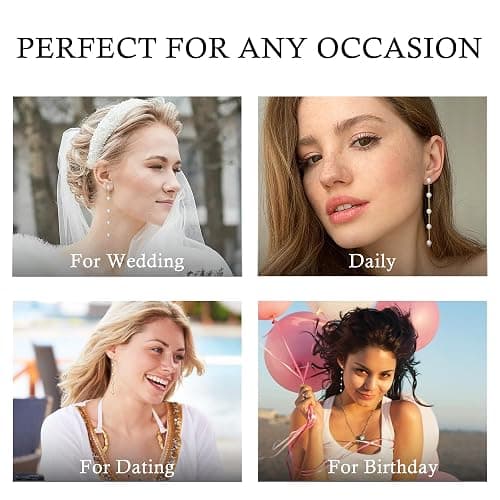 Trinckle Pearl Earrings for Women, Gold Pearl Drop Floral Earrings for Grils Boho Silver Dangle Earring, White Bridal Dangling Earings for Wedding Graduation, Bow Prom Jewelry Bridesmaid Accessories thumbnail 5